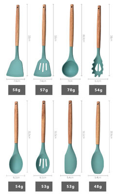 comprar Set de utensílios de cozinha de silicone de 12 peças com resistência a altas temperaturas e alça de carvalho online manufacture